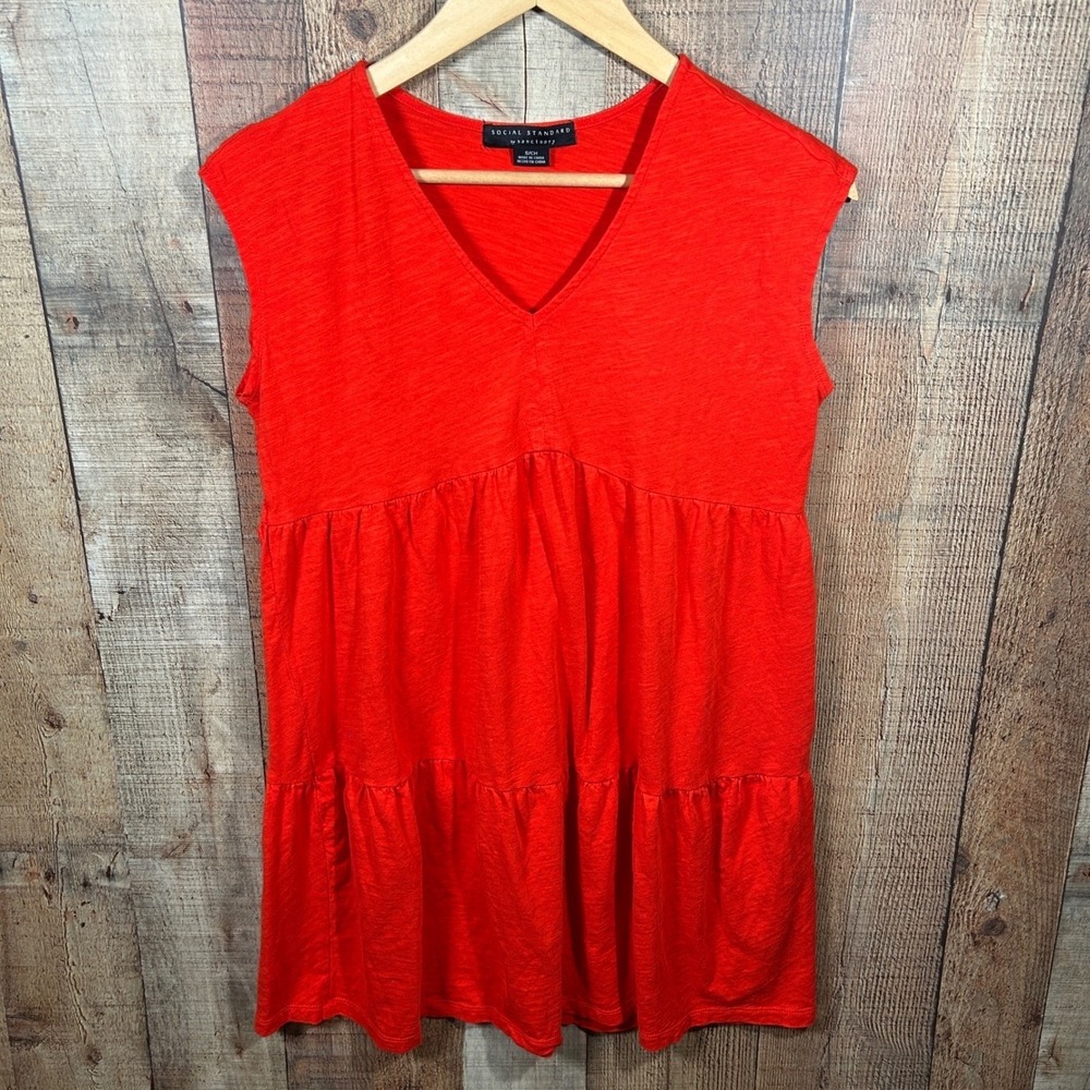 Social Standard by Sanctuary Womens Red Babydoll Tiered V-Neck Top Small